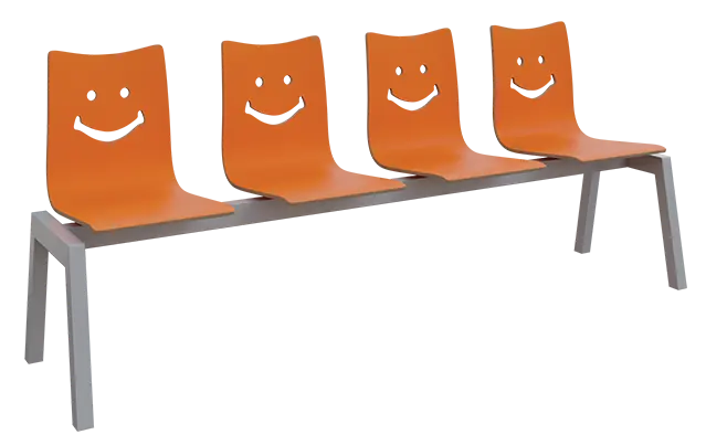 SMILE 4, dřevěná lavice do čekárny, 4-sedák, oranžová, kostra stříbrná